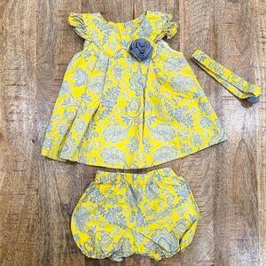 NWOT Yellow and Gray Floral Kids Dress/Shorts Set
